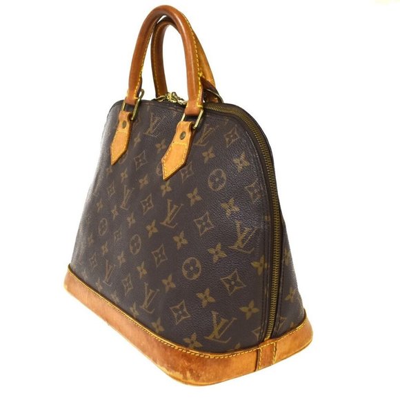 LOUIS VUITTON LV Logo Alma Hand Bag Monogram Leather Brown France M51130 31JF780 - Picture 3 of 10